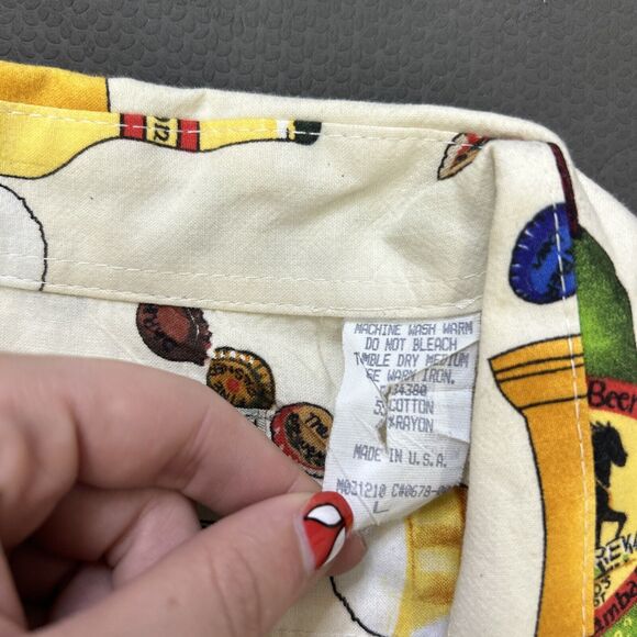 Weekender Traveler Shirt Mens Large Beer Bottles Caribbean Happy Hour Ivory FS - Picture 7 of 9